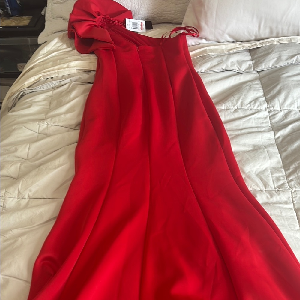 Betsy & Adam Red One Shoulder Gown for Weddings